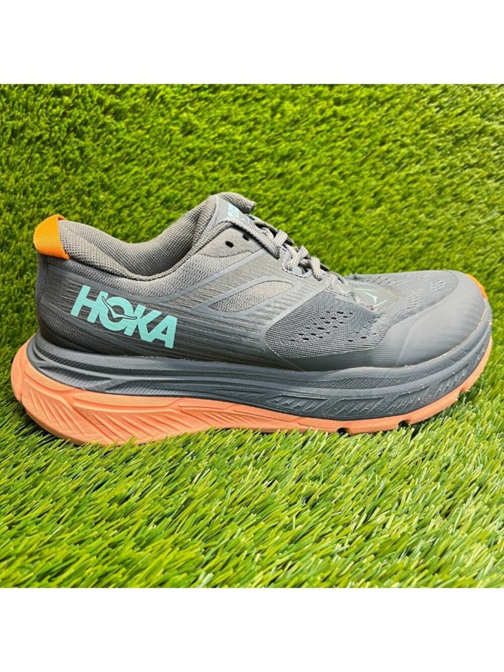 Hoka One One Stinson ATR 6 Mens Size 7 Gray Orange Trail Running Shoes Sneakers